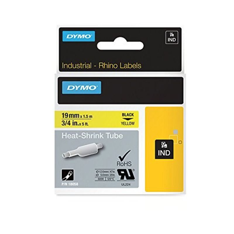 RHINO 19x1.5 heat shrink tape with black and yellow print Auto ID/Etykiety samoprzylepne Your Sports Performance