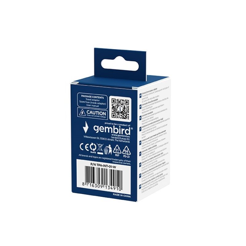 GEMBIRD UNIVERSAL TRAVEL ADAPTER WHITE Kable i adaptery/Adaptery, przejściówki Your Sports Performance