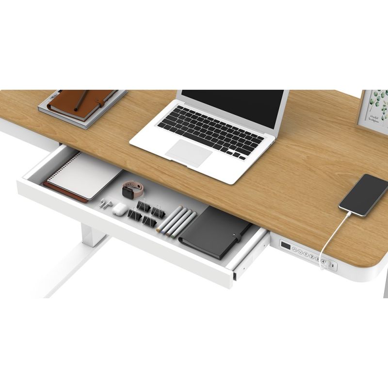 Activejet ET119W-C electric height-adjustable desk, white/oak. Tabletop dimensions: 140 x 70 cm. Biurka/Biurka nowoczesne Your Sports Performance