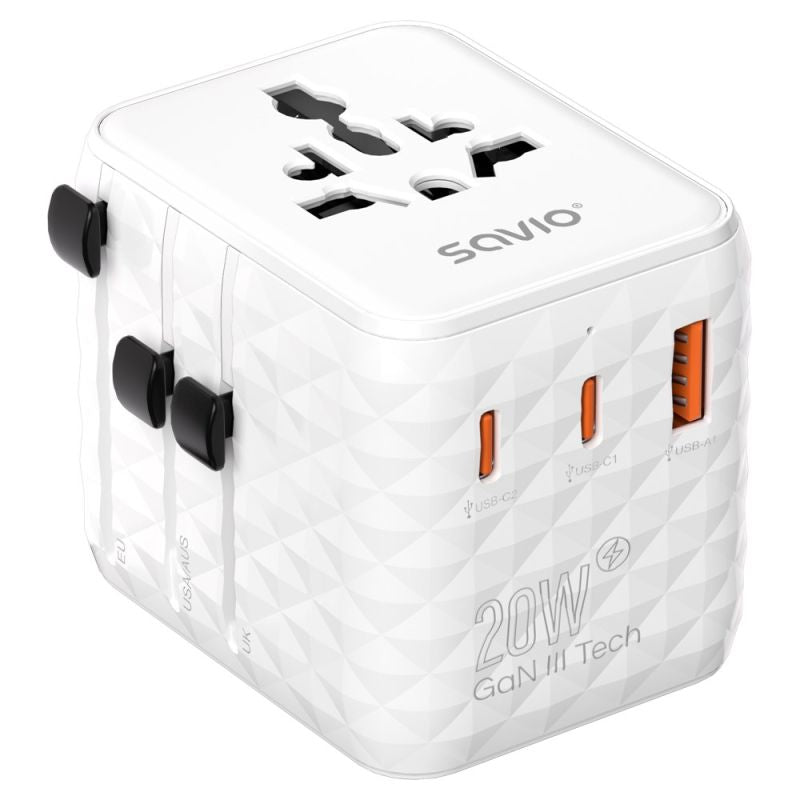 SAVIO UNIVERSAL TRAVEL ADAPTER 20W AP-08 Kable i adaptery/Adaptery, przejściówki Your Sports Performance