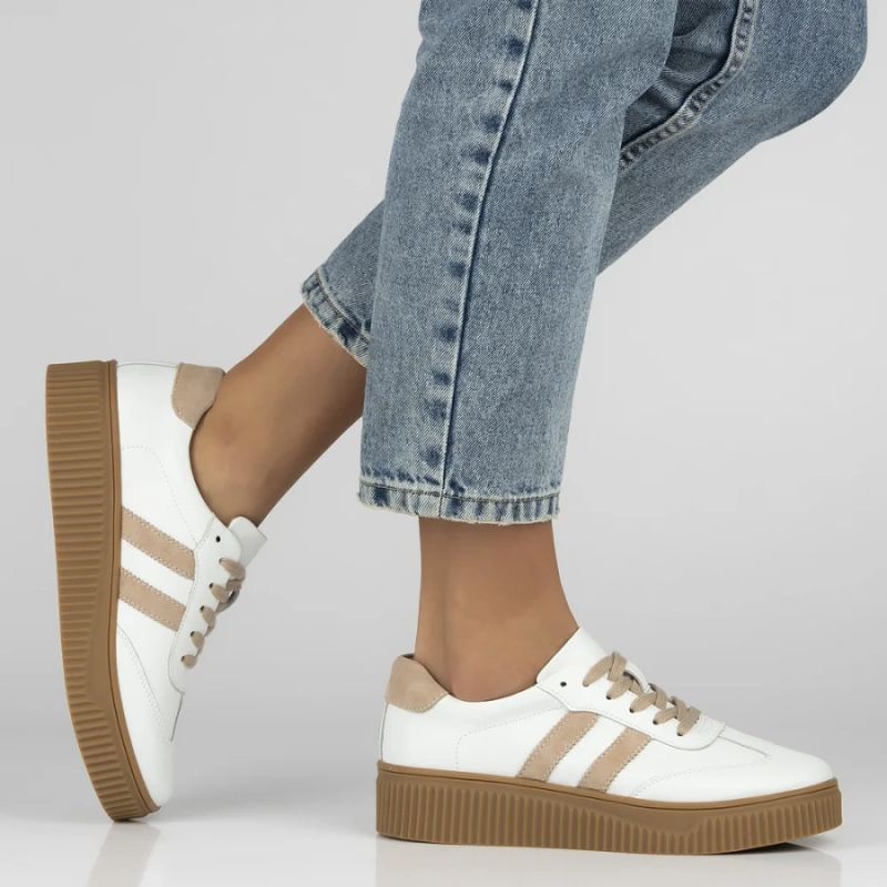 Women's leather suede platform shoes, white Filippo DP6776