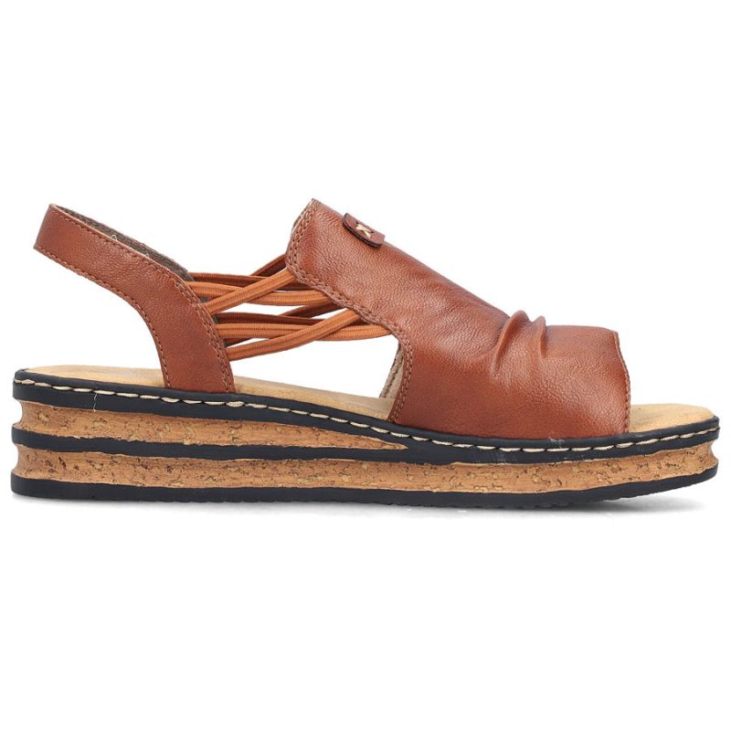 Comfortable women's wedge sandals, brown, Rieker 62962-22 Rieker