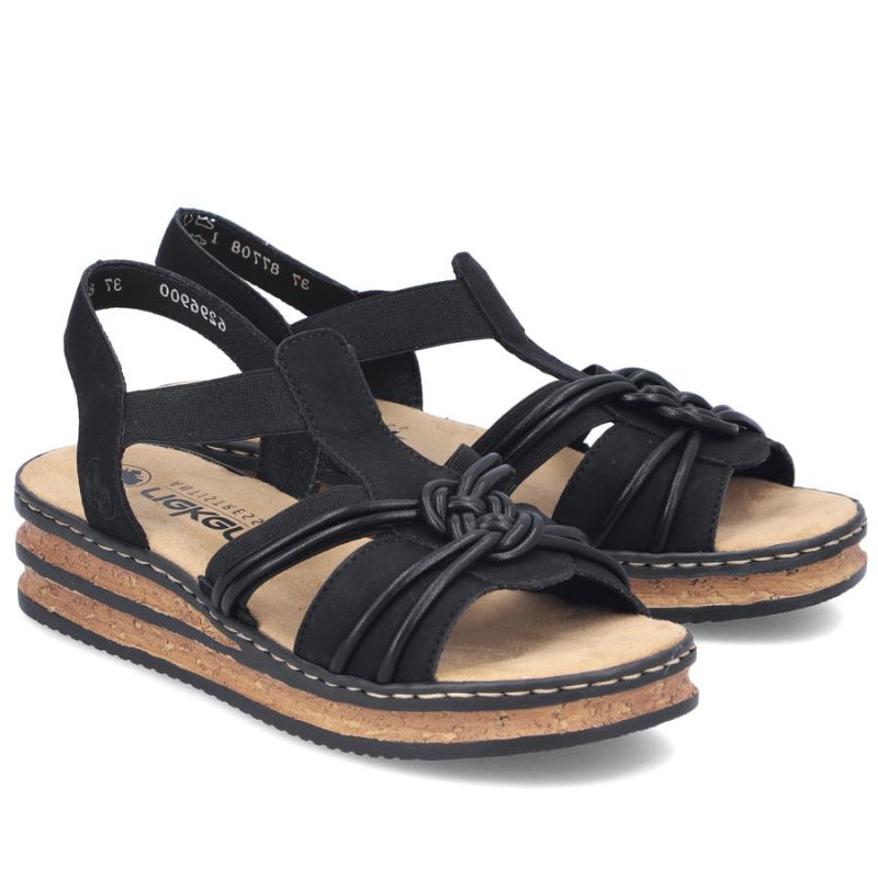 Women's black elastic strap sandals Rieker 62969-00 Rieker