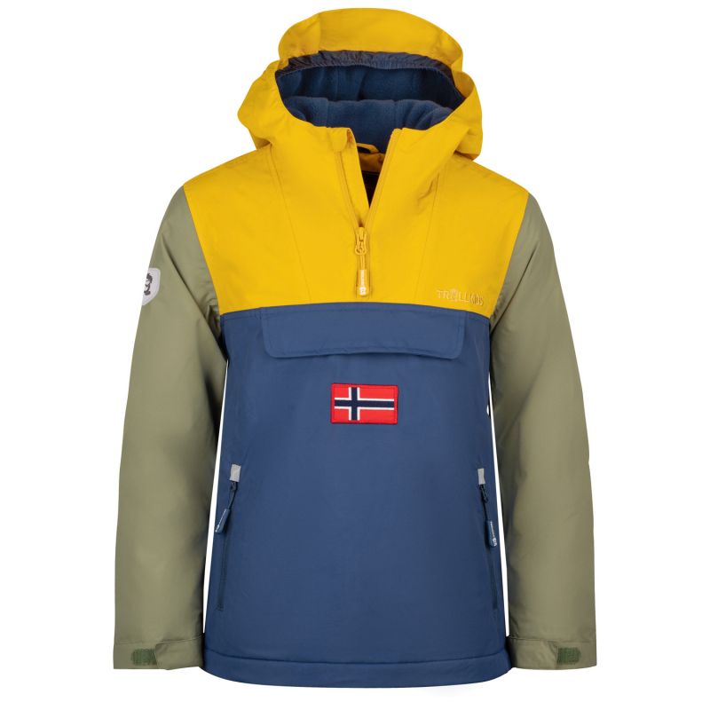 Trollkids Kids Kirkenes Anorak Waterproof Rain Jacket Yellow/Blue (322-703) In preparation Your Sports Performance