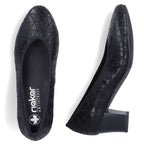 Women's leather pumps with a low heel, black Rieker 44650-05