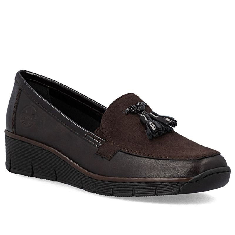 Rieker 53771-25 women's leather wedge shoes, comfortable brown