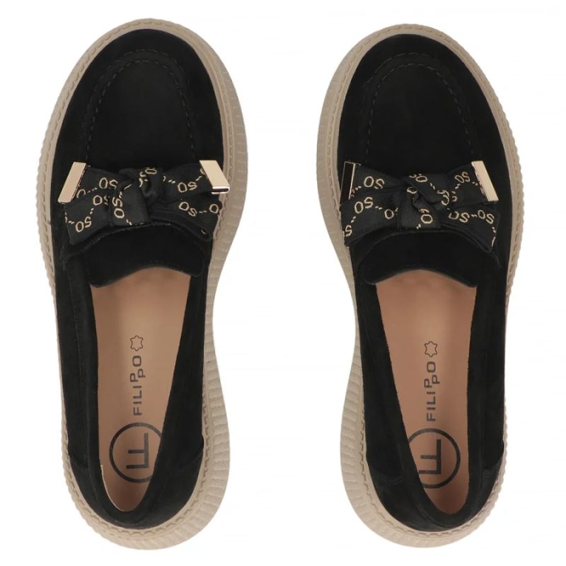 Women's leather suede platform shoes, black Filippo DP8293