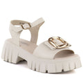 Women's leather sandals on a platform with decoration, beige Vinceza 26-79611 Vinceza