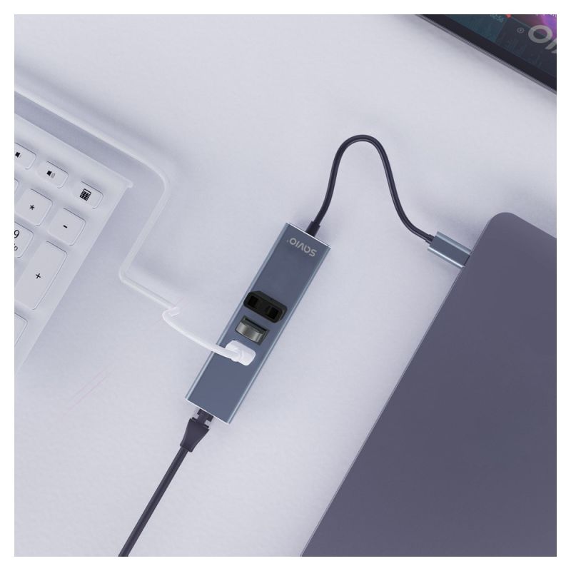 SAVIO AK-57 3-PORT USB-C HUB WITH RJ-45 ADAPTER Kable i adaptery/Adaptery, przejściówki Your Sports Performance