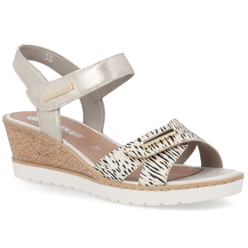 Women's gold leather wedge sandals Remonte by Rieker R6266-90 Rieker