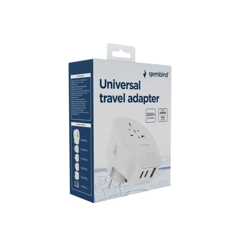GEMBIRD UNIVERSAL TRAVEL ADAPTER 20W, WHITE Kable i adaptery/Adaptery, przejściówki Your Sports Performance
