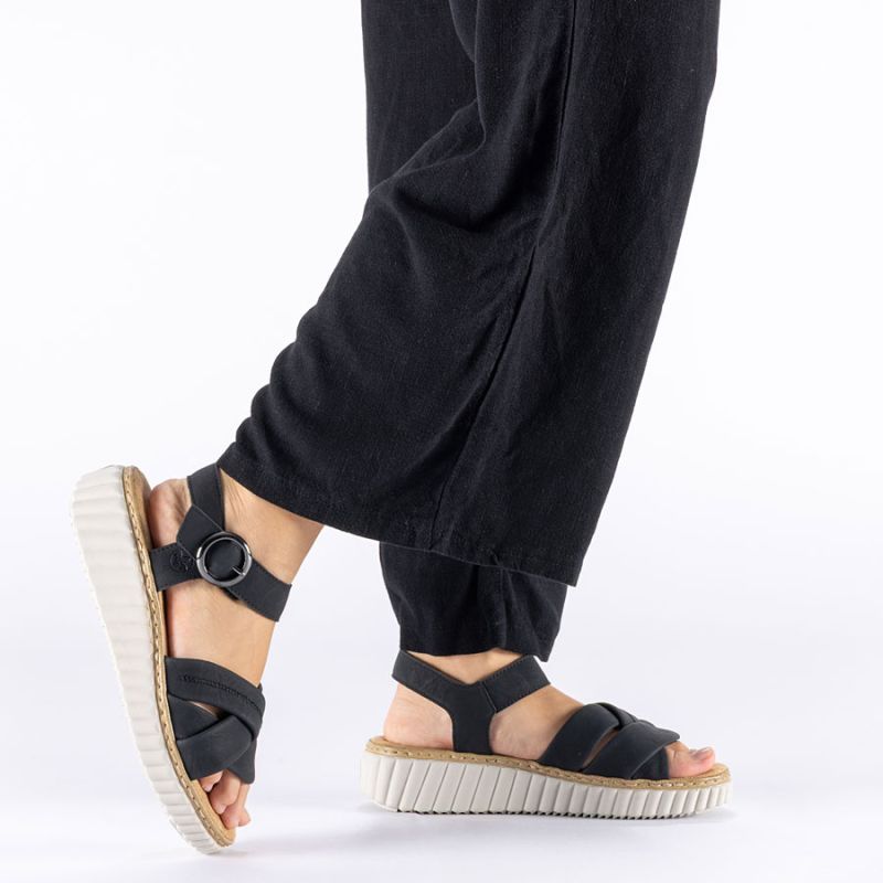 Rieker 63781-00 women's black wedge sandals with Velcro Rieker