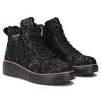 Women's leather ankle boots with wedges and flowers, black Filippo DBT6452