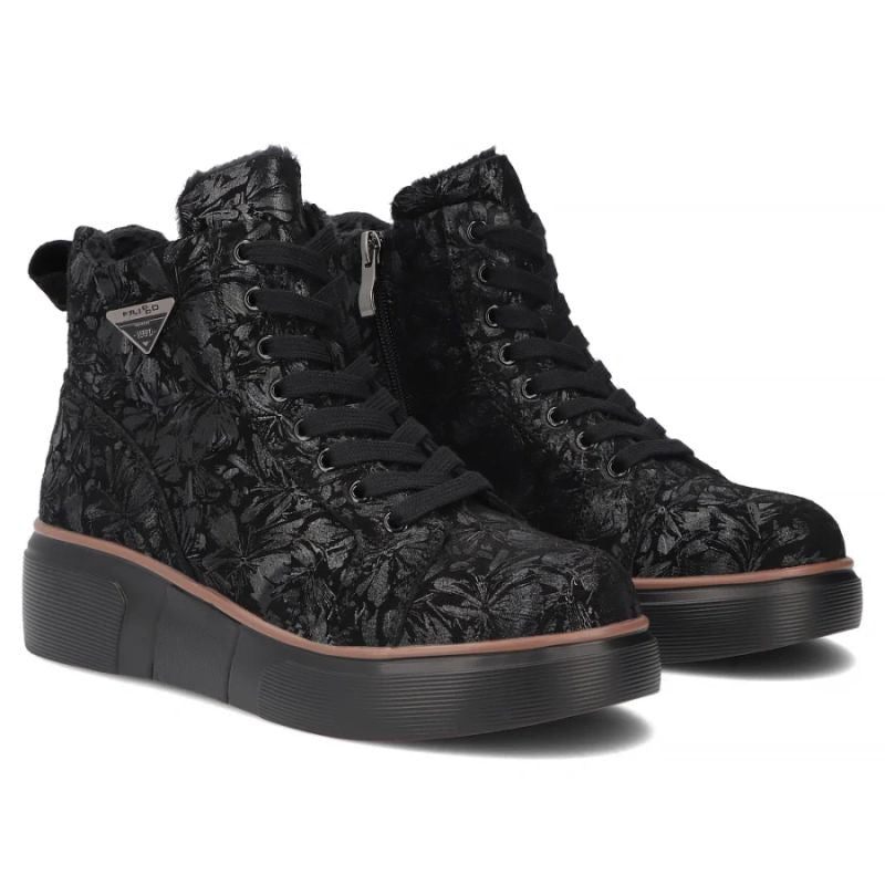 Women's leather ankle boots with wedges and flowers, black Filippo DBT6452