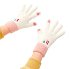 Women's winter telephone gloves with a snowman and a Christmas tree - white and pink Hurtel