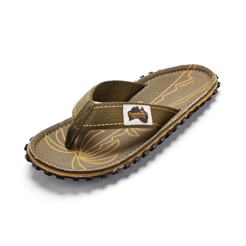 Gumbies Men's Flip-Flops ISLANDER FLIP-FLOP PALM LEAF KHAKI