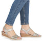 Women's gold leather wedge sandals Remonte by Rieker R6266-90 Rieker