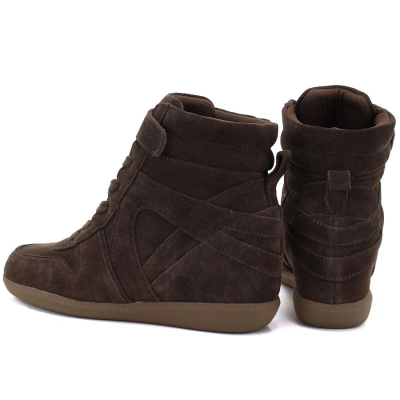 Women’s leather wedge sneakers ankle boots in chocolate Vinceza 31712