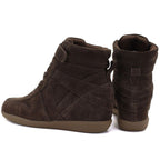 Women’s leather wedge sneakers ankle boots in chocolate Vinceza 31712