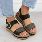 Women's leather wedge sandals with Velcro straps, black Rieker V0951 Footwear Your Sports Performance