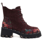 Women’s burgundy leather ankle boots with flowers Artiker 59C0248