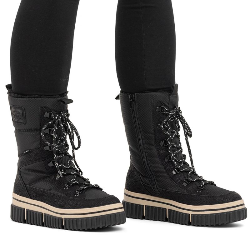 Water-resistant women’s snow boots with thick sole, black, Rieker Y6380-00