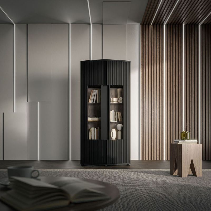 MICHELLE 2D display cabinet 86x35-47xH180 black/viking oak Bufety i witryny/Bufety i witryny na drewnianej podstawie Your Sports Performance
