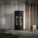 MICHELLE 2D display cabinet 86x35-47xH180 black/viking oak Bufety i witryny/Bufety i witryny na drewnianej podstawie Your Sports Performance