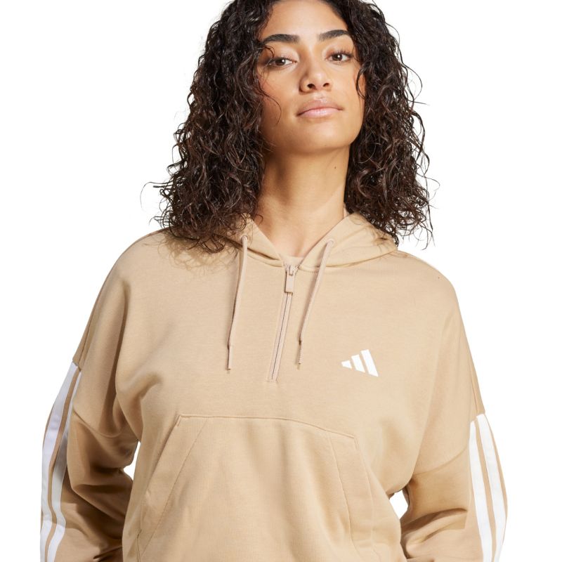 Women's Essentials 3-Stripes French Terry Hoodie Quarter Zip Beige JX7676 In preparation Your Sports Performance