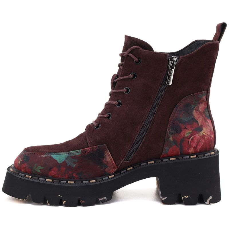 Women’s burgundy leather ankle boots with flowers Artiker 59C0248