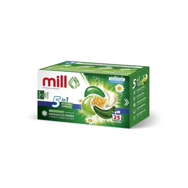 MILL PRO 5k laundry capsules + softener pearls UNIVERSAL 25 pcs Chemia/Kapsułki do prania Your Sports Performance