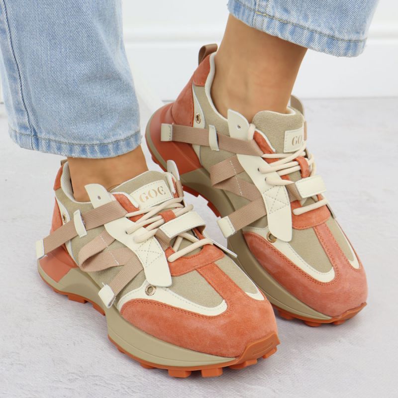 Women's beige and orange leather sneakers Goe RR2N4064 Footwear Your Sports Performance