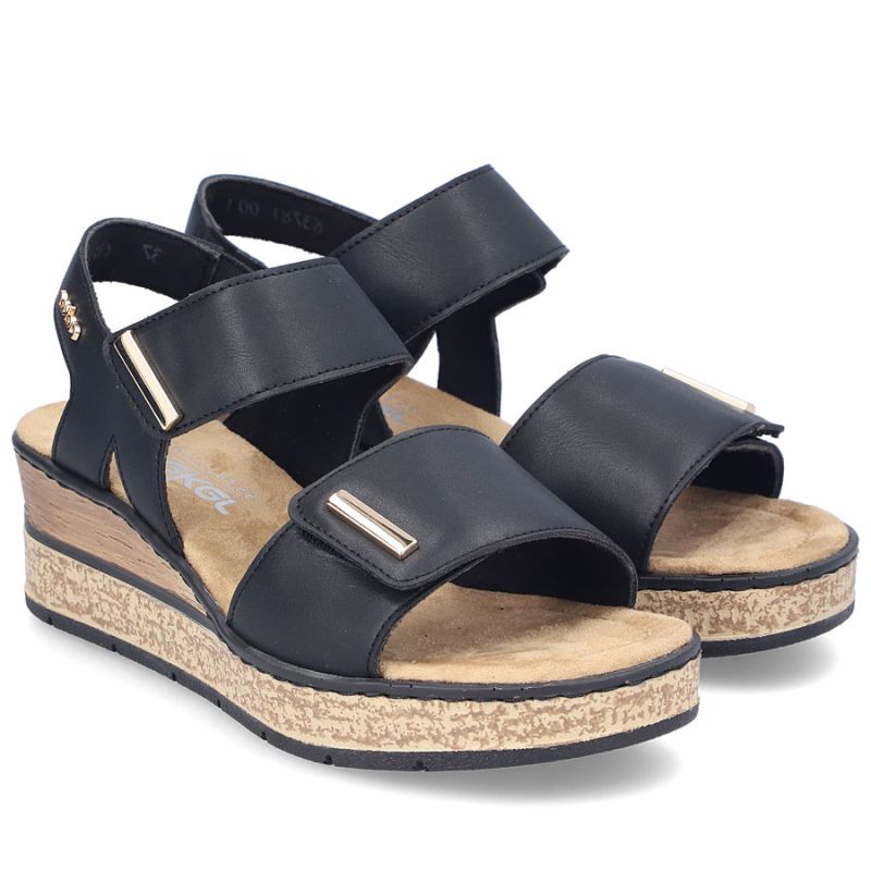 Rieker 63781-00 women's black wedge sandals with Velcro Rieker