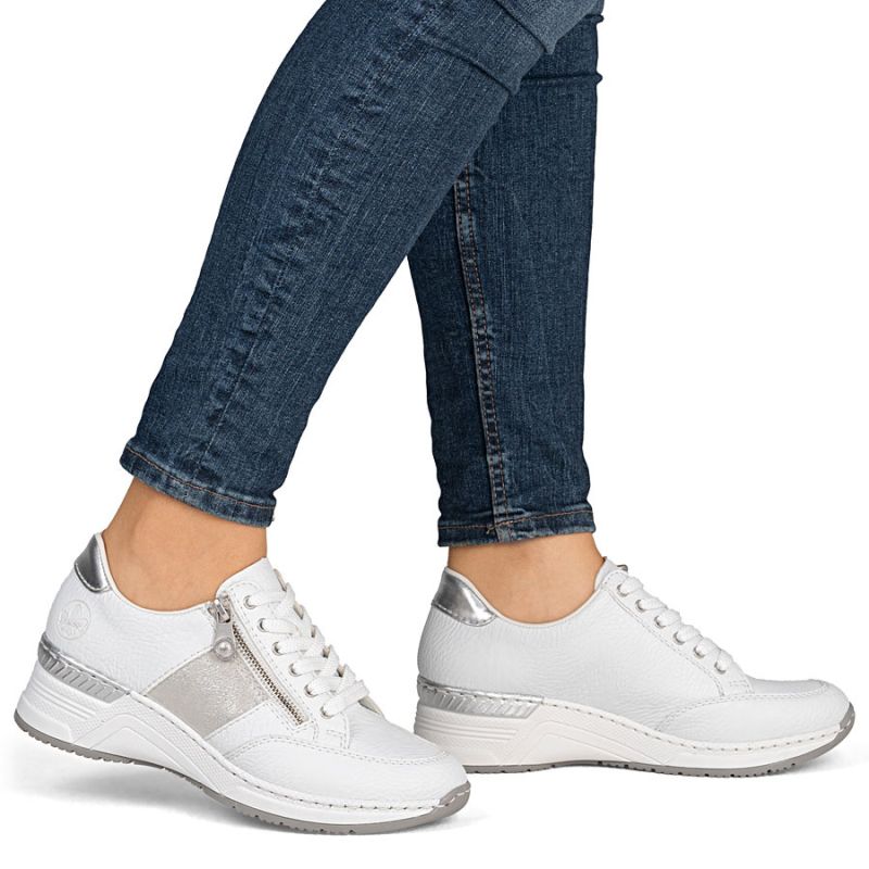 Women's sneakers with zipper, white, Rieker N4322-80 To be categorized Your Sports Performance
