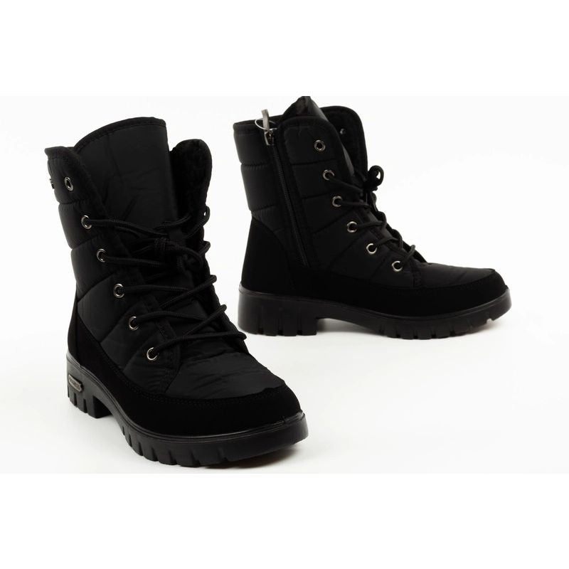 Progress Women’s Winter Boots, Black Insulated Snow Boots with Sheepskin Lining