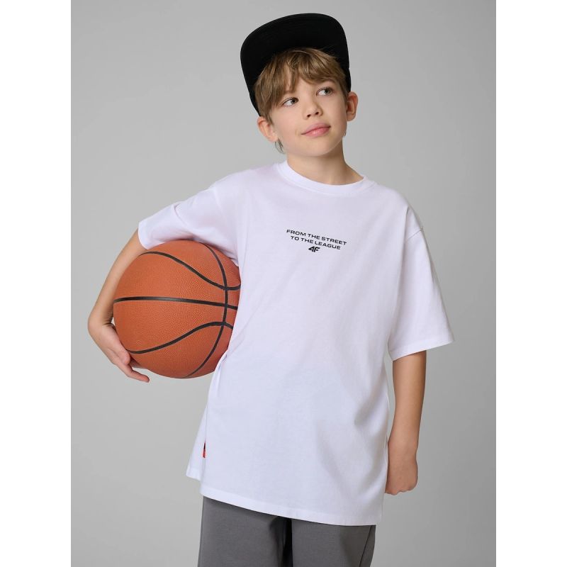 Boy's loose T-shirt with print 4F 4FJRSS26TTSHM3835-10S