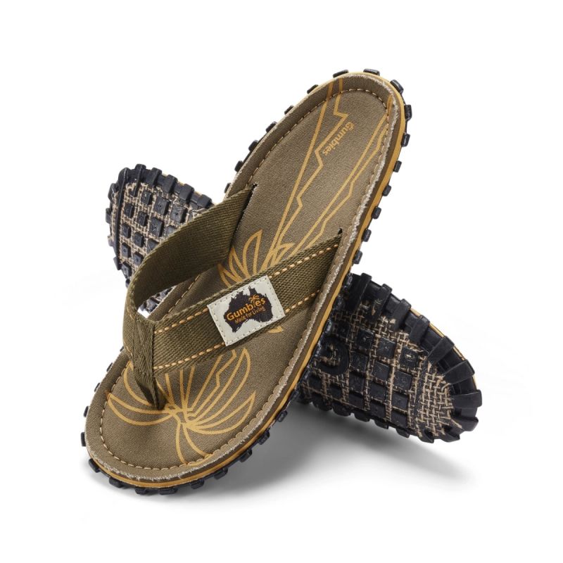 Gumbies Men's Flip-Flops ISLANDER FLIP-FLOP PALM LEAF KHAKI