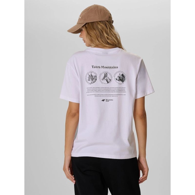 Women's loose T-shirt with print 4F 4FKAW26TTSHF4507-10S