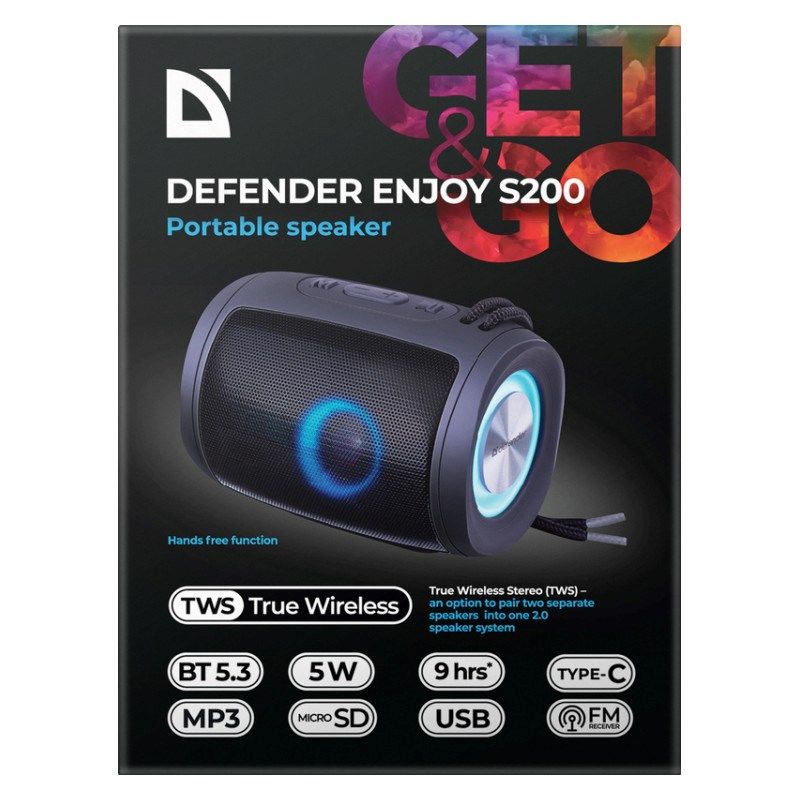 DEFENDER SPEAKER ENJOY S200 5W LIGHT/BT/FM/USB/TF 65200 In preparation Your Sports Performance