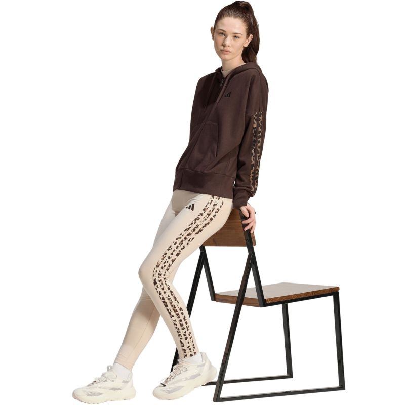 Women's adidas Seasonal Essentials Animal Print 3-Stripes Full-Zip Hooded Sweatshirt Brown KV9299