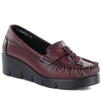 Vinceza 39990 Burgundy Leather Wedge Moccasins Vinceza
