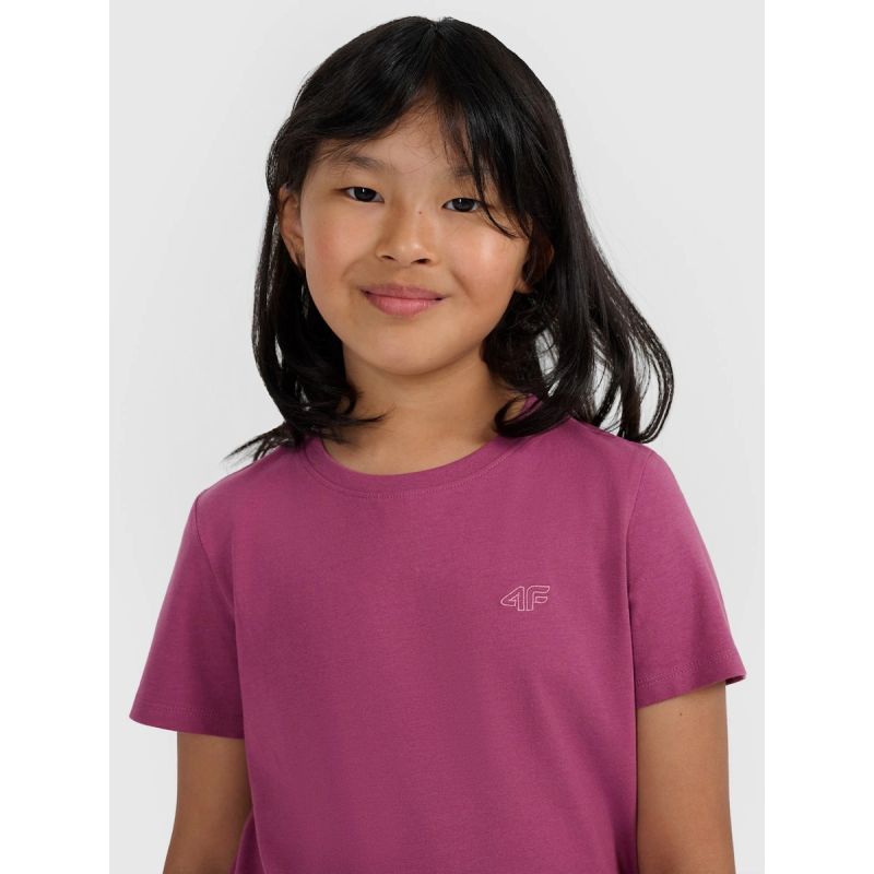 Girls' regular-fit plain T-shirt 4F 4FJRAW25TTSHF3233-50S