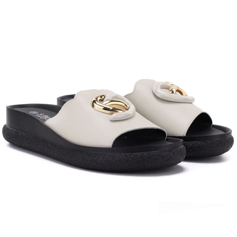 Women's beige leather wedge sandals S.Barski KV61-6046 S.Barski