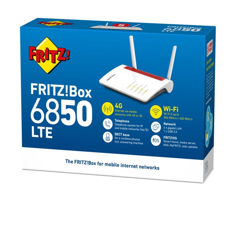 FRITZ!Box 6850 LTE Wireless Router Gigabit Ethernet Dual-band (2.4 GHz/5 GHz) 4G White Komunikacja i łączność/Routery 3G/4G/5G Your Sports Performance