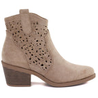 Women's suede ankle boots with openwork heel, beige, S.Barski HY61-8012 To be categorized Your Sports Performance