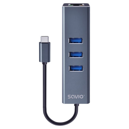 SAVIO AK-57 3-PORT USB-C HUB WITH RJ-45 ADAPTER Kable i adaptery/Adaptery, przejściówki Your Sports Performance