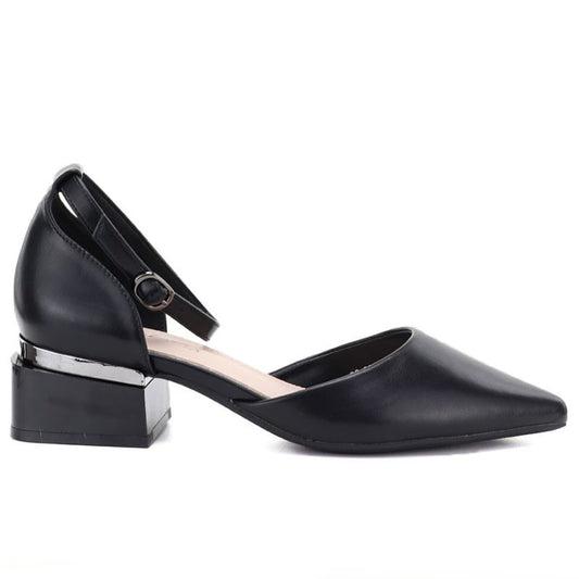 Women's black block heel pumps with strap Vinceza 62278 Vinceza