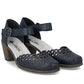 Women's leather sandals with a comfortable heel, openwork, navy blue, Rieker 40902-14 Rieker