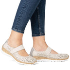 Rieker N4299-60 comfortable women's shoes with openwork velcro in beige To be categorized Your Sports Performance