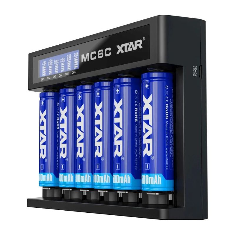 XTAR CHARGER FOR CYLINDRICAL LI-ION 18650 BATTERIES - 6 CHANNELS MC6C Baterie, akumulatorki i ładowarki/Ładowarki akumulatorowe (bez akumulatorków) Your Sports Performance